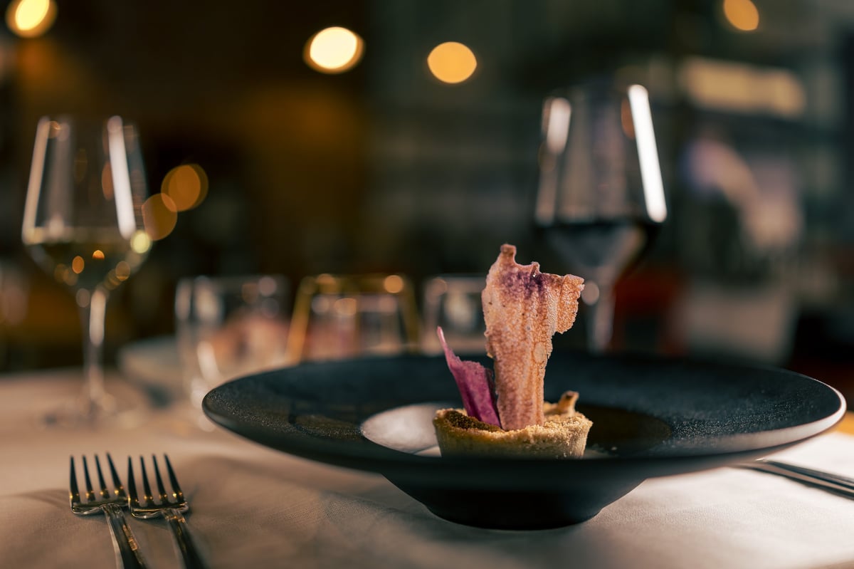Close up on gourmet food on a restaurant table