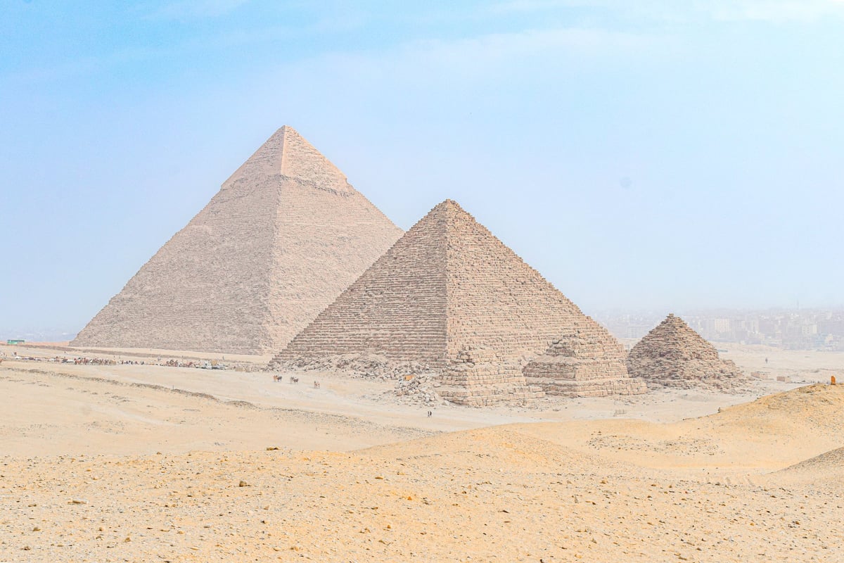 The great pyramid of Giza egypt on a suuny day and blue sky