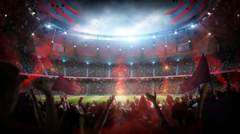 An imaginary stadium rendered with dramatic lighting