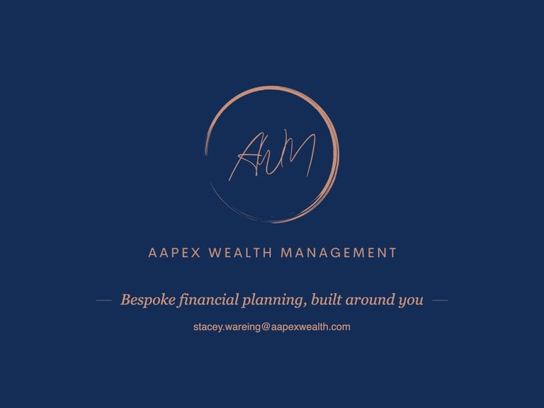 Apex Wealth Management logo with initials AWM in a rose gold circle on dark blue background