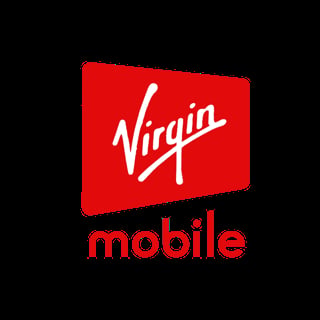 Virgin Mobile logo featuring red rectangular sign with white cursive Virgin text and red mobile word below