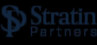 Stratin Partners logo featuring stylized SP monogram and company name in dark blue