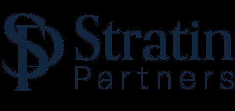 Stratin Partners logo featuring stylized SP monogram and company name in dark blue