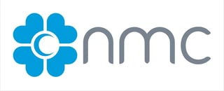 AMC logo featuring a blue flower with center circle and gray text letters